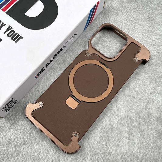 EvoEdge – Rimless Premium Leather & Aluminum Case with Magnetic Stand