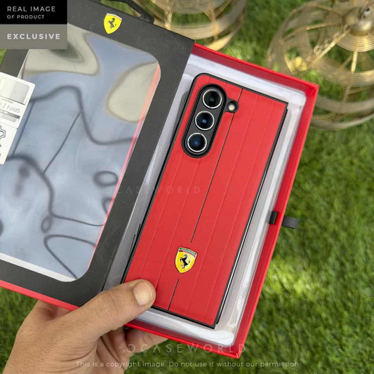 RED FR Vertical Strips Leather Case - Z Fold 5