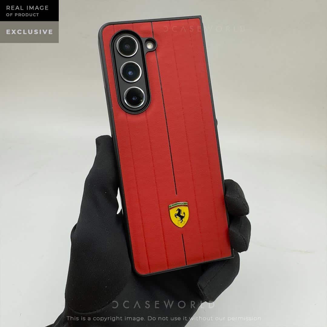 RED FR Vertical Strips Leather Case - Z Fold 5