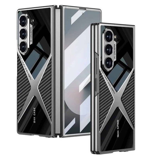 Sleek ‘X’ design – Hard Shell Glass Finish Carbon Fiber Case for Galaxy Z Fold 6