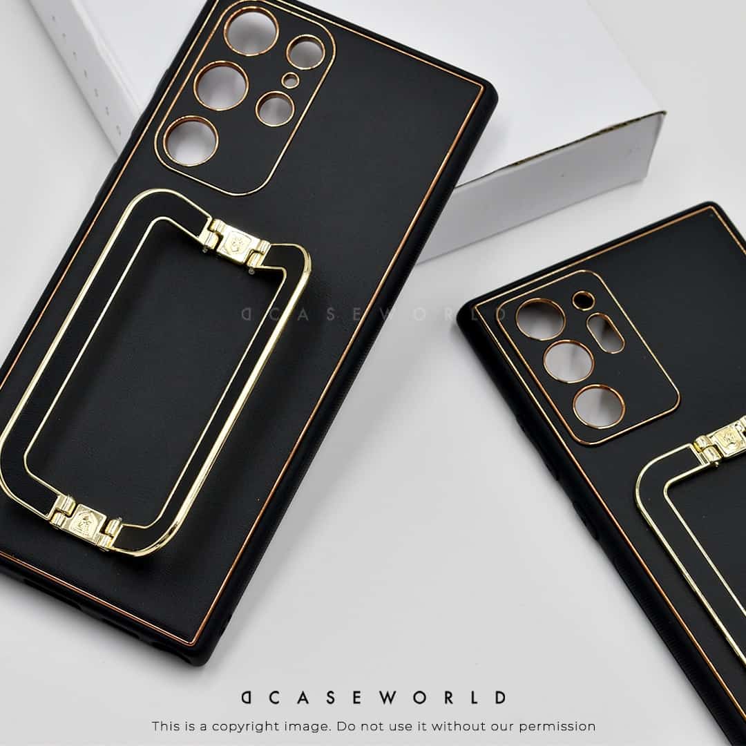 Back Holder Electroplating Leather Case with Camera Protection
