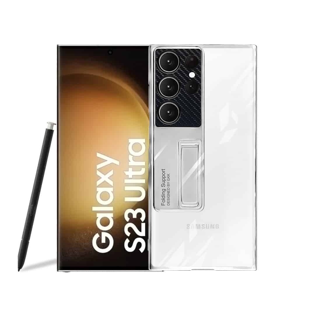 Metal Stand with Carbon Fiber Camera Ring Clear Case