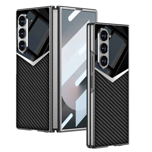Sleek ‘V’ design – Hard Shell Glass Finish Carbon Fiber Case for Galaxy Z Fold 6