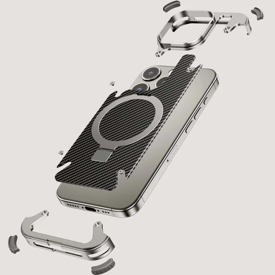 EvoEdge – Rimless Premium Leather & Aluminum Case with Magnetic Stand