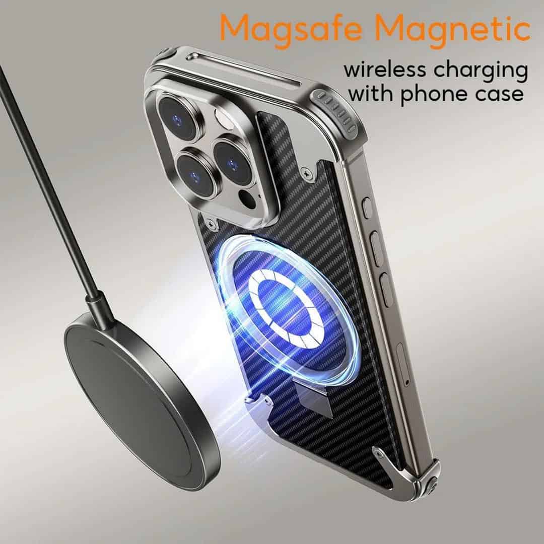 EvoEdge – Rimless Premium Leather & Aluminum Case with Magnetic Stand