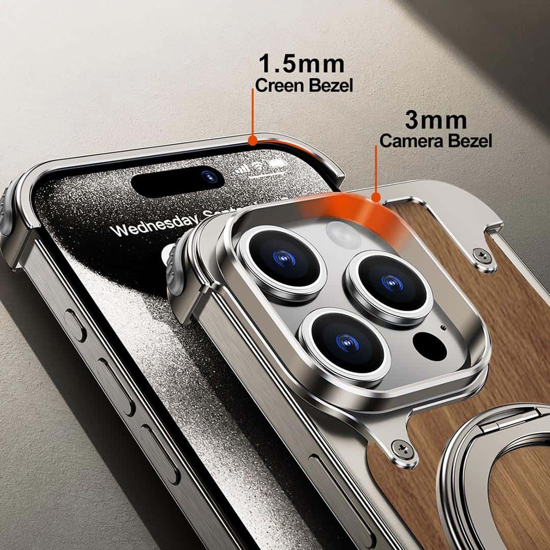 EvoEdge – Rimless Premium Leather & Aluminum Case with Magnetic Stand