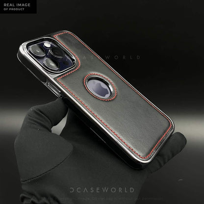Luxury Series Leather Case with Chrome Sides and Logo Cut