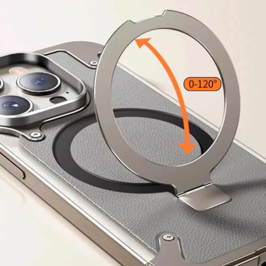 EvoEdge – Rimless Premium Leather & Aluminum Case with Magnetic Stand